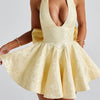 Women Halter Neck Short Dress Summer Jacquard Big Bow Backless Bandage Elegant Evening Party Dresses for Cocktail Prom Wedding