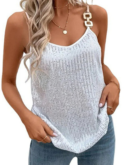 Women Glitter Loose Camisole Tops Sleeveless V Neck Vest Casual Elegant Tank Tops Female Summer Shirts