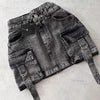 Harajuku Multiple Pockets Denim Plaid Skirt Goth Black Mini Skir Vintage Y2K New Fashion Womens Casual Versatile Sexy Streetwear