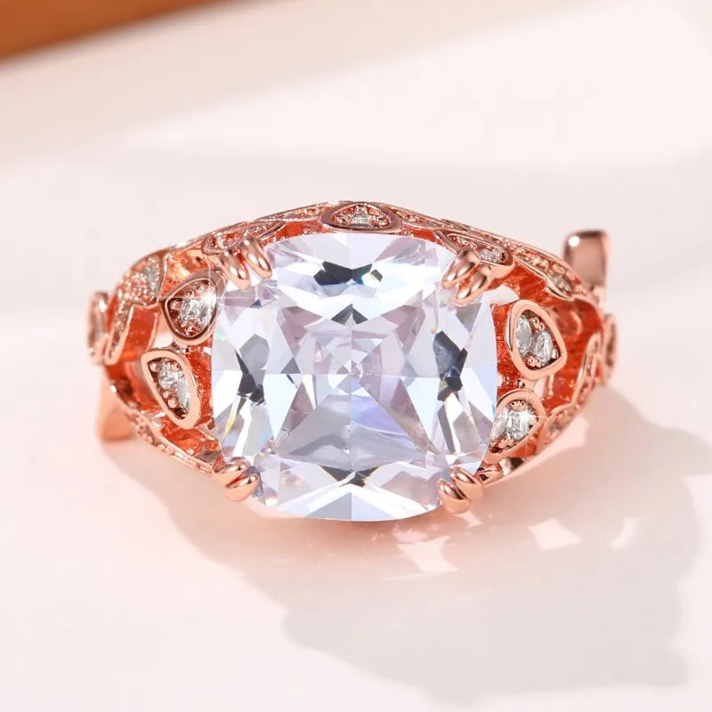 Huitan Creative Hollow Design Gorgeous Cubic Zirconia Rings for Women Rose Gold Color/Silver Color Wedding Party Trendy Jewelry