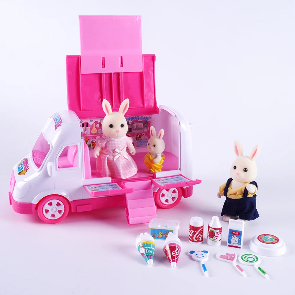 1:12 Puppenhaus Eiswagen Babybett Simulation Miniatur Szene Display Dessertauto Etagenbett Badezimmer Küche Spielzeug für Mädchen