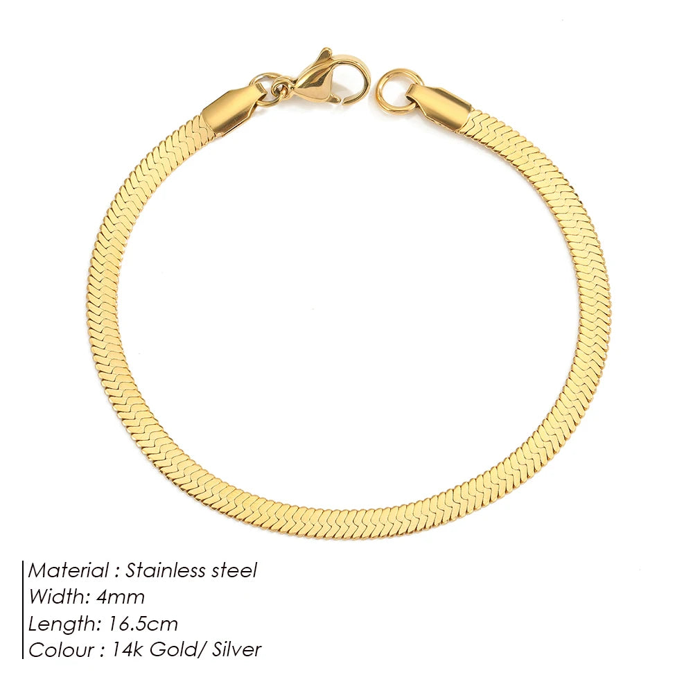 eManco Stainless Steel Adjustable Classic Snake Chain Bracelet Women's Gold Plated Jewelry Wholesale