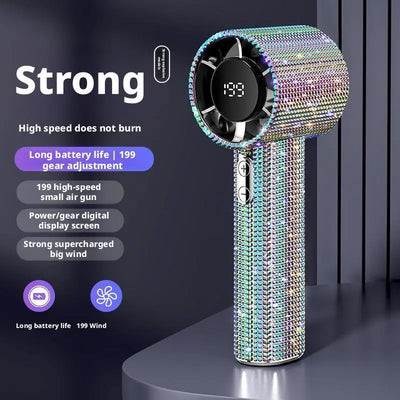 199 Speeds Strong Wind Outdoor Portable Handheld Fan Covered With Diamonds Type-C Rechargeable Outdoor Ice Cooling Fans ﻿