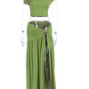 Beyprern Luxury Green Gold Broach Top & Maxi Skirt Set Two-Piece Dress Holiday Outfits Women High Slit Ruched Metal Bubble Dress