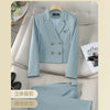 Solid Suits for Women 2024 Spring Fashion Office Ladies Long Sleeve Double Breasted Short Tops Chic Slim High Waisted Pant Suits