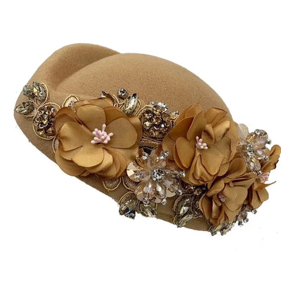 Vintage Filz Turban Hut für Damen Kirche Derby Fascinator mit Blume Damen Weiche Baskenmützen für Party Flugbegleiter Hut