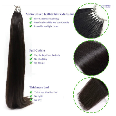 JSNME Micro Feather neue Haarverlängerungen 100 % Echthaar Natur Komfort Unsichtbar 14-28 Zoll Schwarz Braun Blond 613 Farbe