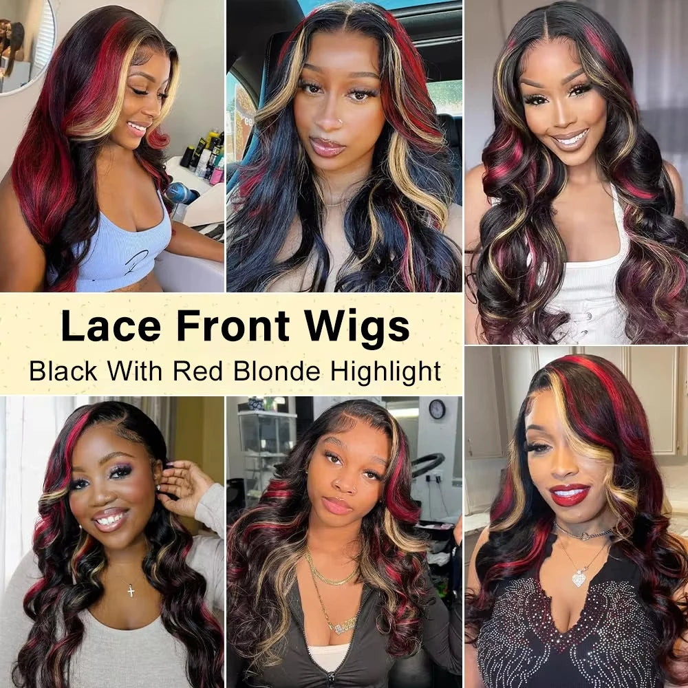 1B/99J/27 Black hair with red blonde Highlight 5x5 Hd Lace Closure Body Wave Wig Human Hair Brazilian Glueless Wig Ready To Wear