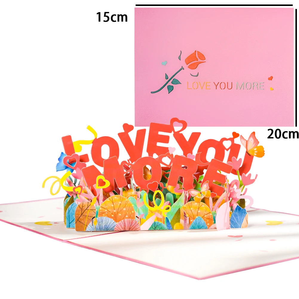 Valentinstag Geschenk 3D Pop Up Karte Jahrestag Hochzeit Geburtstag für Ehefrau Ehemann Grußkarten mit Umschlag und Notizkarte