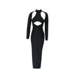 Damen Herbst Stretch-Bandage Aushöhlung Langarm Slim Maxi Schwarz Rückenfrei Bodycon Mode Clubs Celebrity Party Kleider