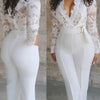 New In Jumpsuit Women White Overalls Party Lace Rompers Bodysuit One Piece Long Sleeve V-neck Long Pants Y2k Elegant Spring Work