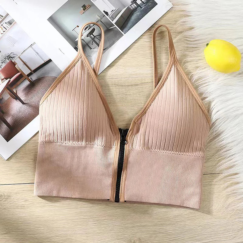 Sexy Seamless Bras For Women Padded Underwear Backless Bralette Sleep Top Camis Wireless Fitness Zipper Bra Lingerie
