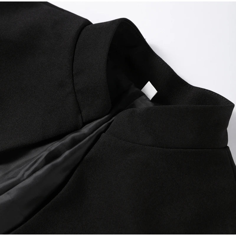 Fashion Women's Stand Collar Blazer Short Sleeve Button Puff Sleeves Solid Lady Top 2025 Summer Autumn Elegant Female Coat