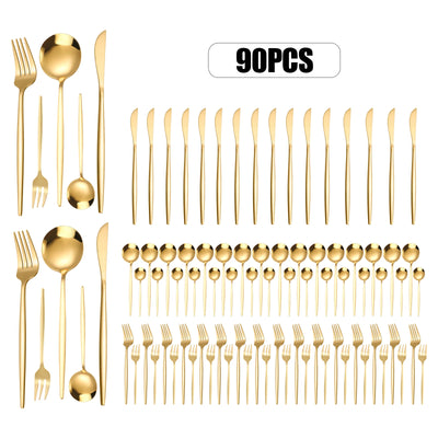 24tlg./90tlg. Besteckset Edelstahl Silber Geschirr Besteck Küche Tafelservice Gabeln Messer Löffel Besteck für Zuhause Restaurant