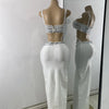 Luxus Kristall Diamanten Top Rock Zweiteiler Damen Bandage Sets Weiß Schwarz Gestrickt Celebrity Abend Geburtstag Party Outfit