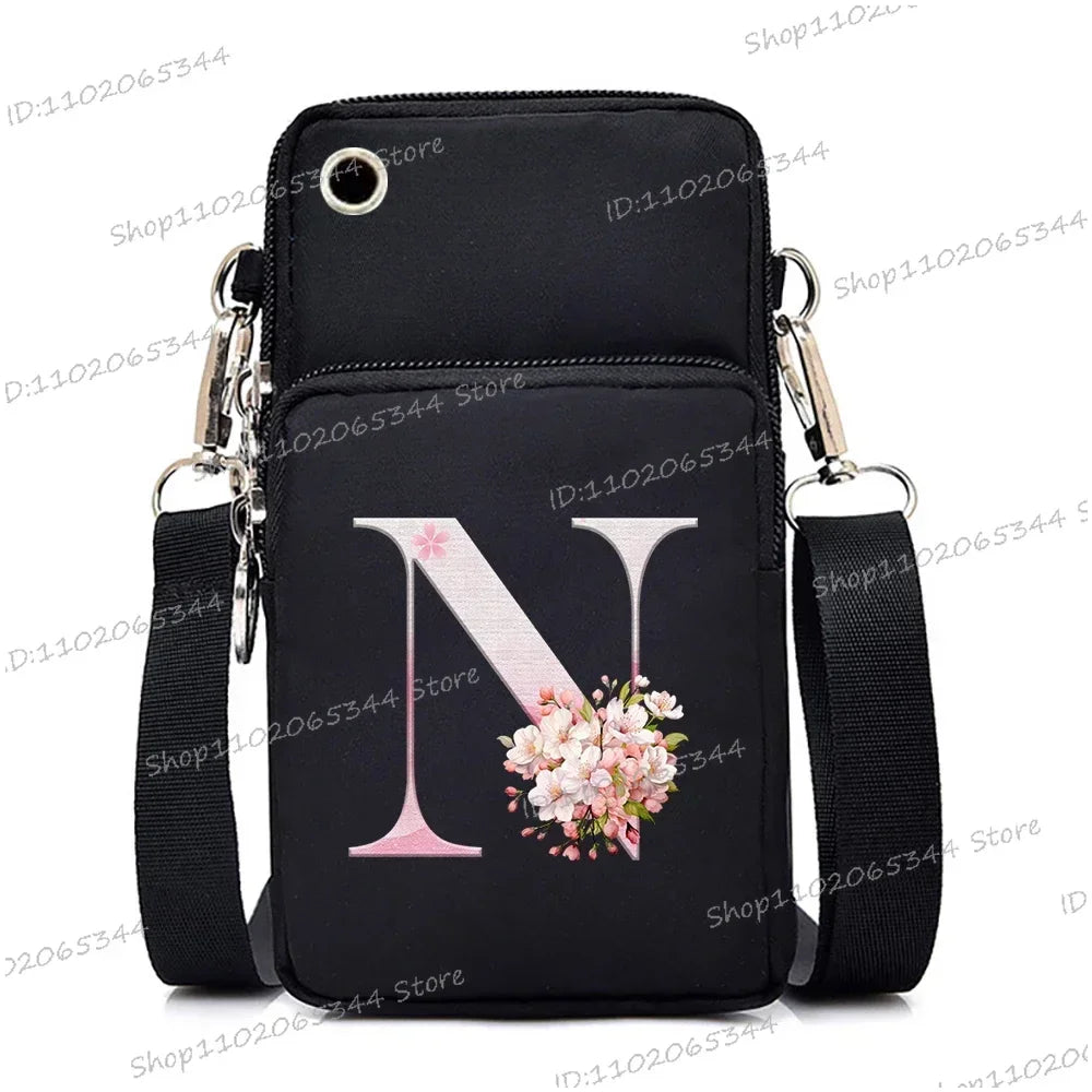 Damen Kuriertasche Kleine Handtasche Umhängetasche Geldbörse für Handy Sakura 26 Alphabet-Druck Münzgeldbörse Damen Kartenhalter