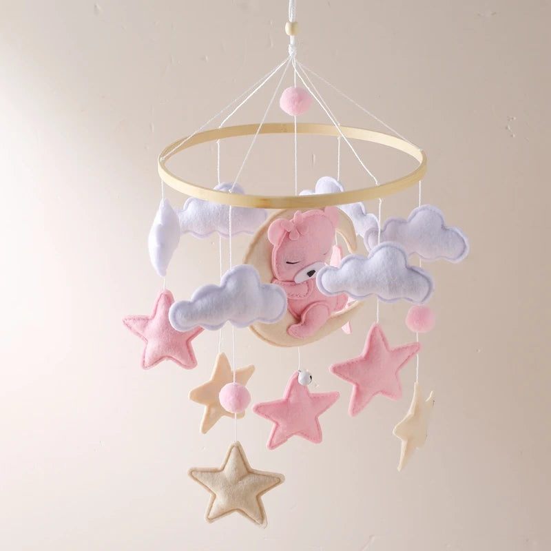 Baby-Kinderbett-Mobile-Rassel-Spielzeug 0-12 Monate Säugling Weicher Filz Teddy Samt Rosa Bär Bettglocke Hängendes Spielzeug Halterung Babybett Mädchen Spielzeug