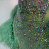 Women Sexy Strapless Backless Green Diamonds Mesh Dress Birthday Party Costume Bar Nightclub Singer Stage Performance Outfit