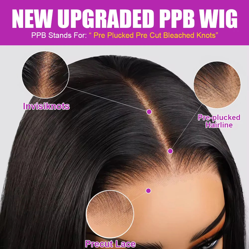 16 Inch Vietnamese Super Double Drawn Bone Straight 13x4 Frontal Bob Wig Glueless Human Hair For Women Natural Black 250 Density