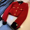 Fashion Stitching Tweed Short Jacket Women Autumn Winter Elegant Office Lady Coat Y2K Korean O Neck Single Breasted Crop Outwear