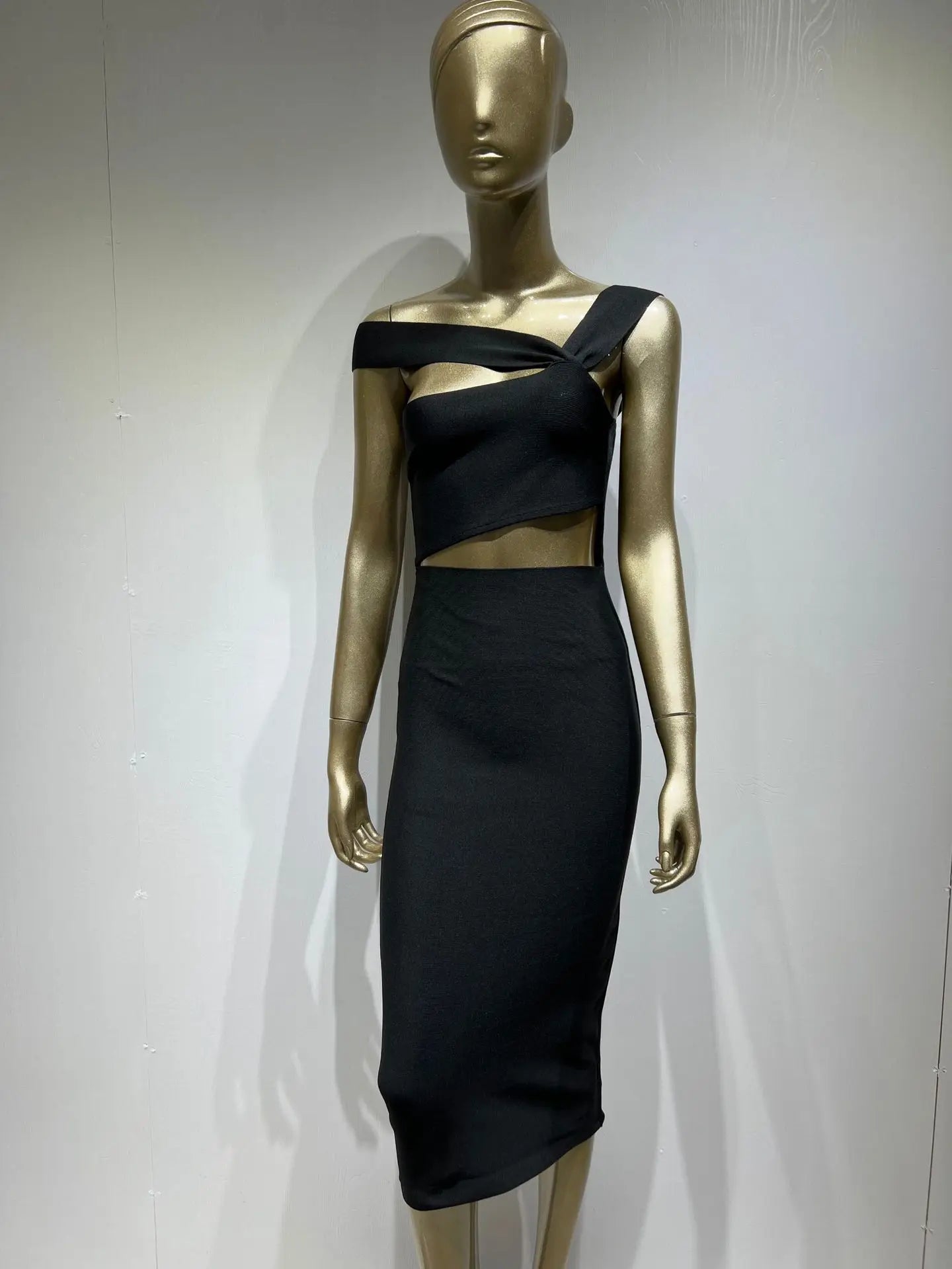 Damen Sommer sexy ausgehöhltes braunes Midi knielanges Bodycon-Bandagekleid 2023 Designer elegantes Abendpartykleid Vestido