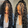Boho Box Braided Wigs, gelocktes Kunsthaar, volle Lace-Front-Perücken für schwarze Frauen, Goddess Locs Braid Wig, Bohemian Box Braid Wig