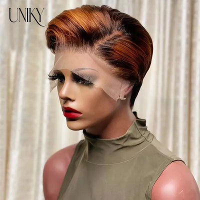 1B 30 Blonde Kurze Bob Pixie Cut Perücke Glatte Echthaarperücken T-Teil Transparente Spitze Perücke Für Schwarze Frauen Glatte Kurze Bob Perücke