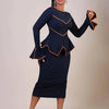 Elegantes Damen-Bürokleid, Rundhals, Rüschenkante, Langarm, Formelles Business, Farbblock, A-Linien-Berufskleidung, Neuer Stil