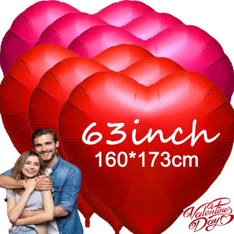 3/1PC 63 Zoll Extra Große Liebesballons Aluminiumfolie Rot Herzförmige Ballons Geburtstag Valentinstag Hochzeitsfeier Dekoration