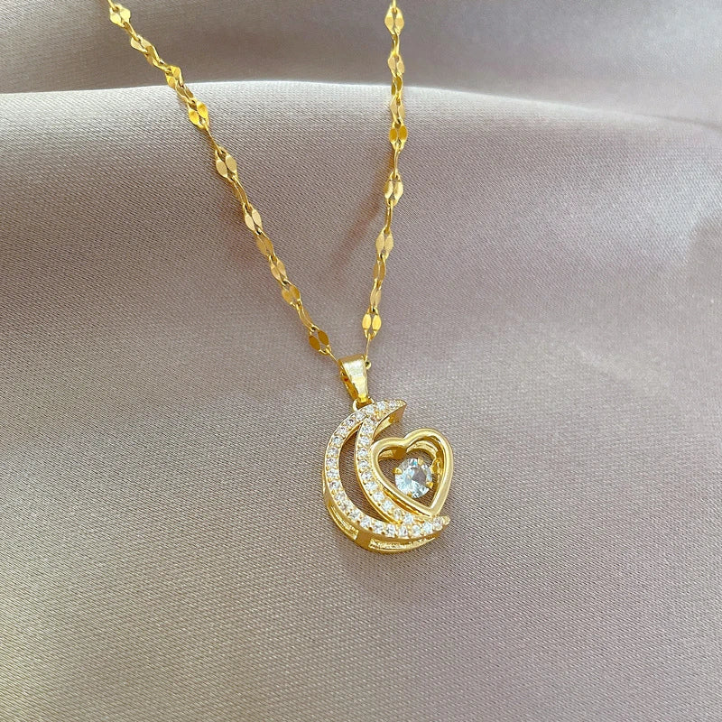 Stainless Steel Zircon Planet Star Pendant Necklace For Women Elegant Aesthetic Clavicle Chain Necklace Jewelry Party Gift