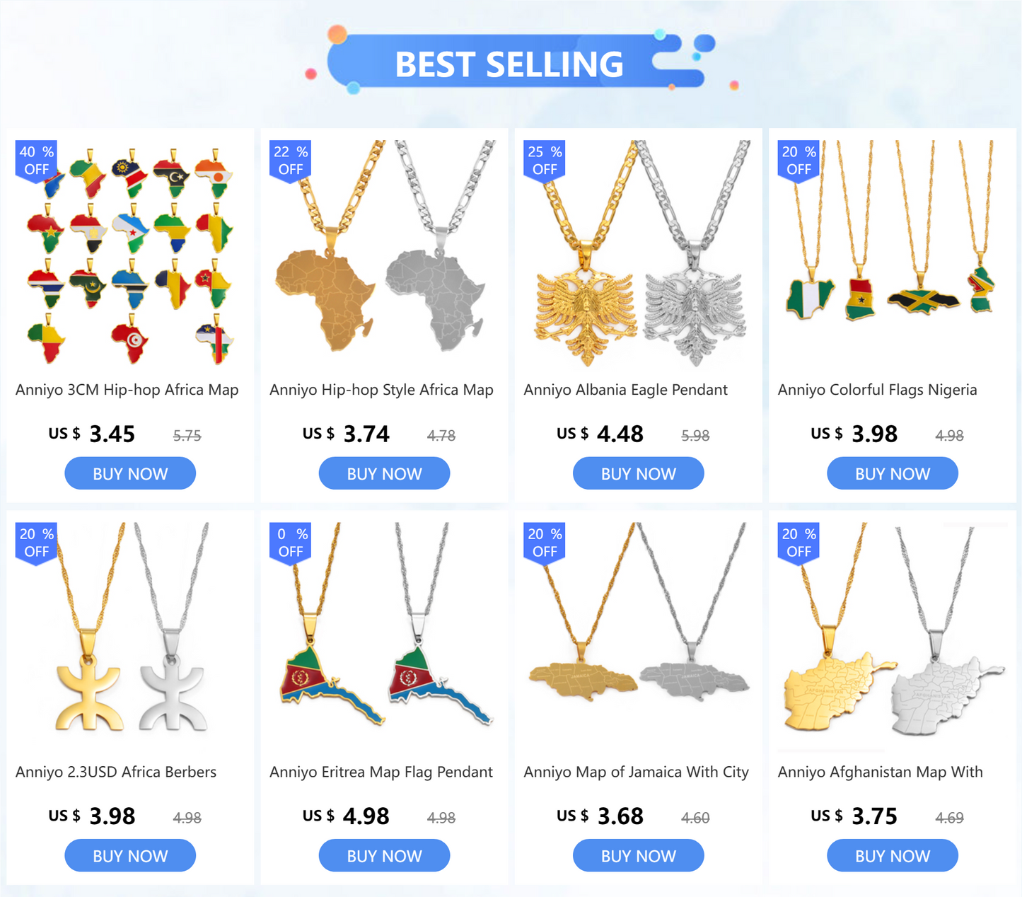Anniyo Africa Map Pendant Necklace Women Men Silver Color/Gold Color Ethiopian Jewelry Wholesale African Hiphop Item @132106