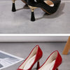 Schuhe Damen 2024 Trend Neue Sommer Rote Absätze Elegante Damen Schwarze Pumps mit Absatz Spitz zulaufende Pumps Kleid Leder Weiße Damenschuhe