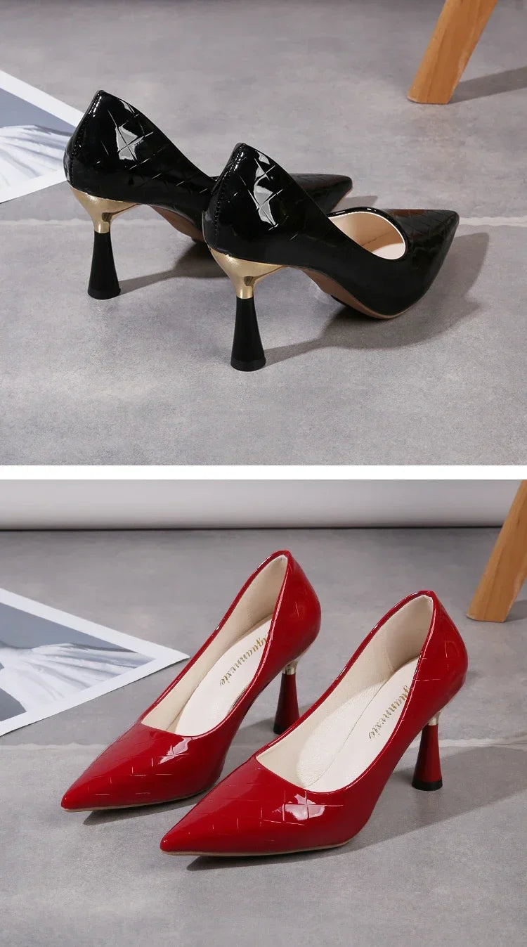 Schuhe Damen 2024 Trend Neue Sommer Rote Absätze Elegante Damen Schwarze Pumps mit Absatz Spitz zulaufende Pumps Kleid Leder Weiße Damenschuhe