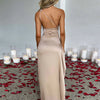 Summer Sexy One Shoulder Satin Long Dress for Women Sleeveless Backless High Split Party Evening Dresses Elegant Cocktail Dress