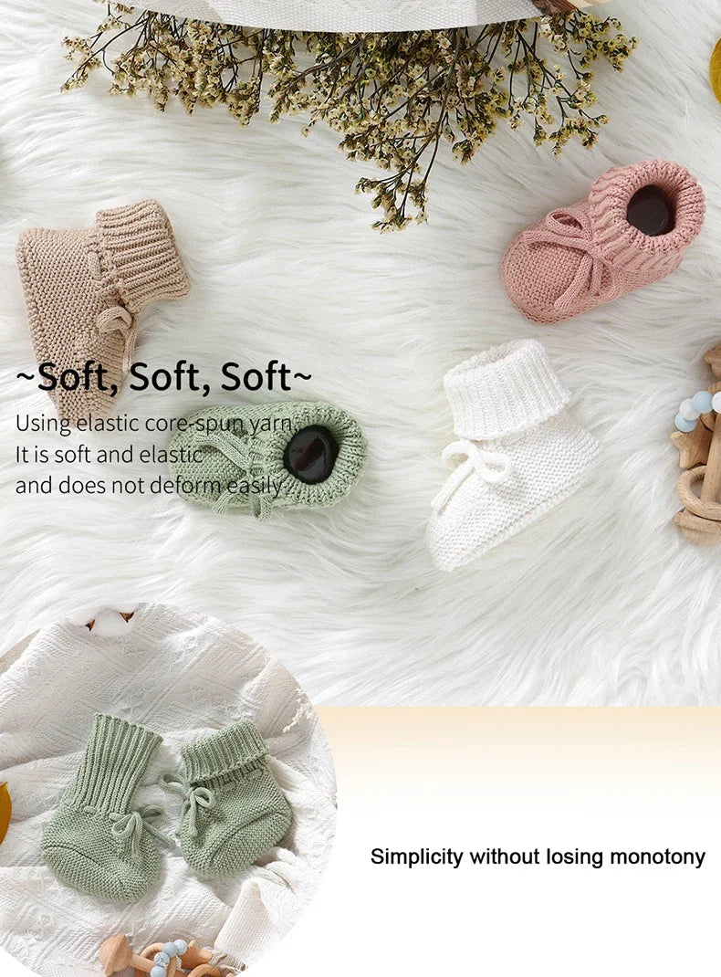 Baby Schuhe Baumwolle Gestrickte Neugeborene Mädchen Jungen Stiefel Mode Einfarbig Warme Kleinkind Kind Slip-On Bettschuhe Handgemacht 0-18M Fußbekleidung