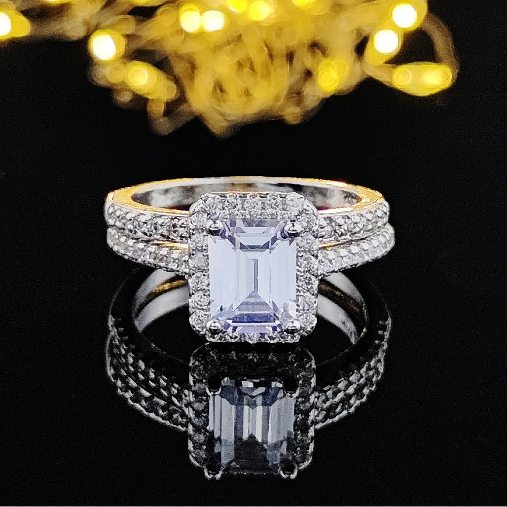 2023 New Luxury Silver Color Luxury Big Wedding Rings Set for Bridal Women Engagement Finger Party Gift Designer Jewelry R4428