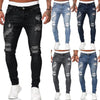 Fashion Street Style Ripped Skinny Jeans Men Vintage wash Solid Denim Trouser Mens Casual Slim fit pencil denim Pants hot sale