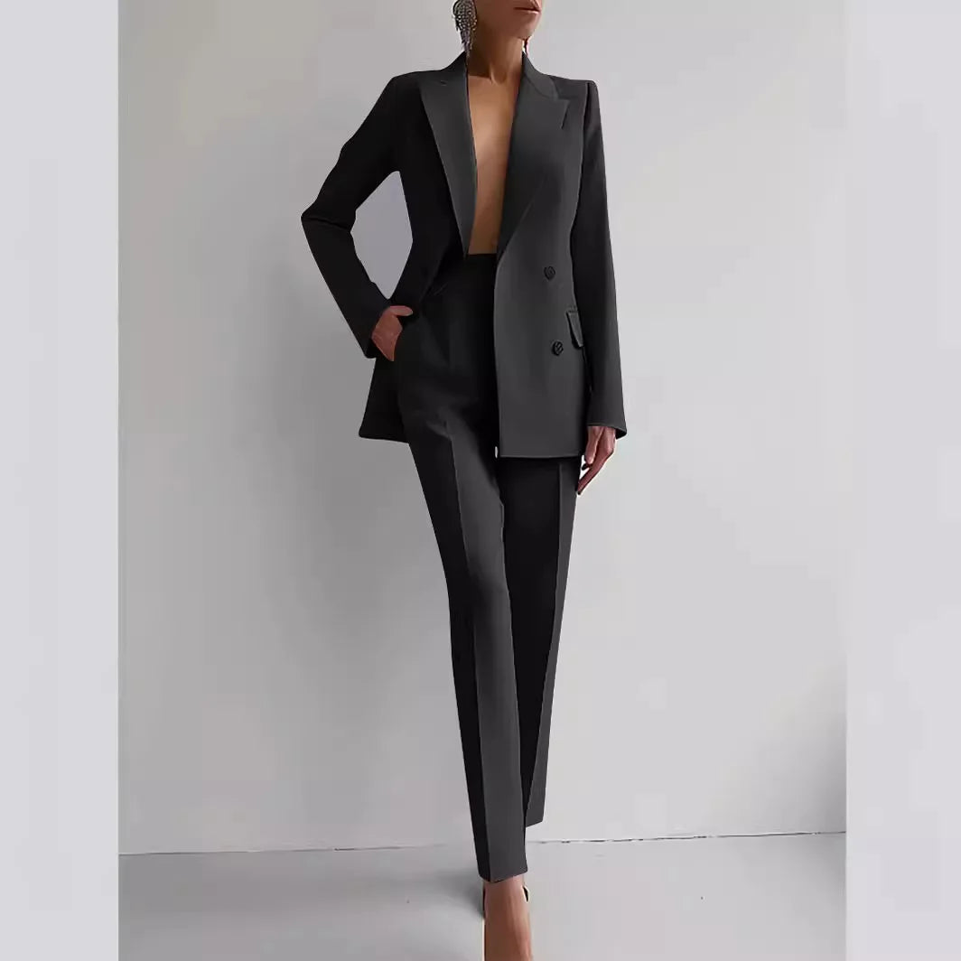 Pant Suits Women Blazer Double Breasted Blazers Ankle Length Pencil Pants Two Pieces Solid Office Lady Summer Slim Fit 2025