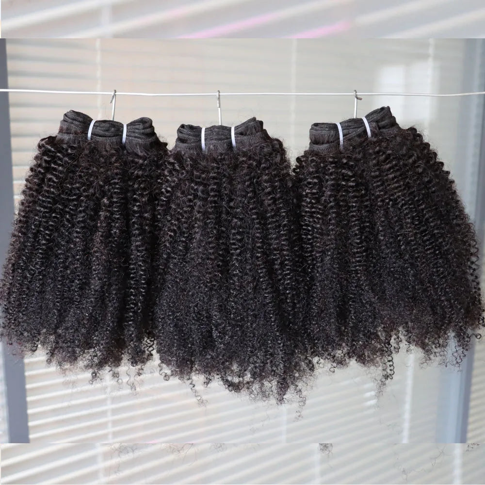 4C Weft Virgin Remy Human Hair Bundles 4C Smallest Tight Curly Weave Weft Mongolian Curly Hair Weaving for Black Women