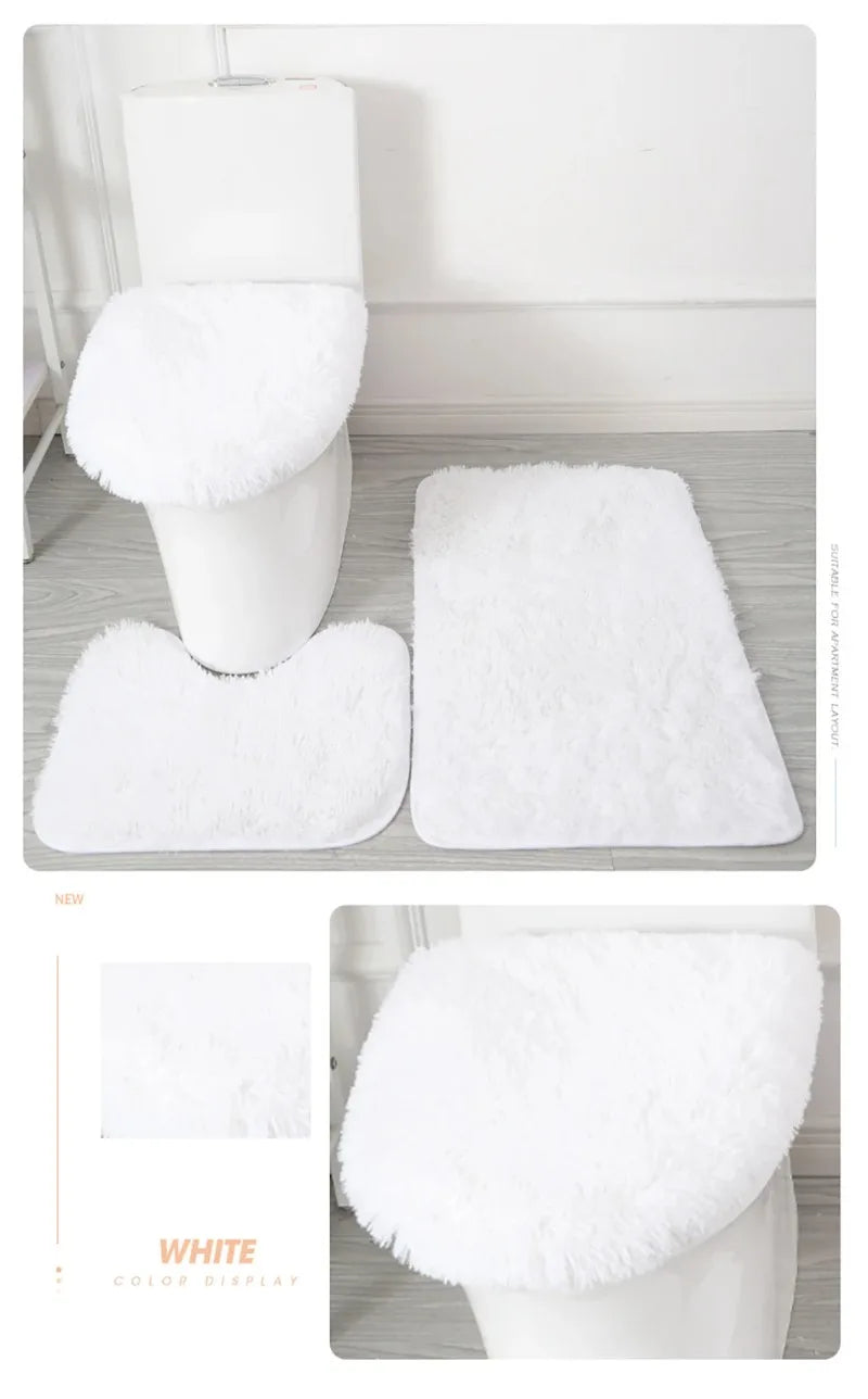 3er-Set einfarbige Heimteppiche Toilettendeckelbezug Teppich-Set rutschfeste Fußmatte für Badezimmerboden Badteppich Fußmatte
