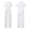Elegante Jumpsuits & Rompers für Damen Rundhals Spitze Patchwork Kurzarm Gürtel Hohe Taille Luxus Geburtstagsparty Abend Outfit