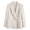 TRZA Women Fashion Tweed Double Breasted Blazer Coat Vintage Long Sleeve Flap Pockets Female Outerwear Chic Veste Femme