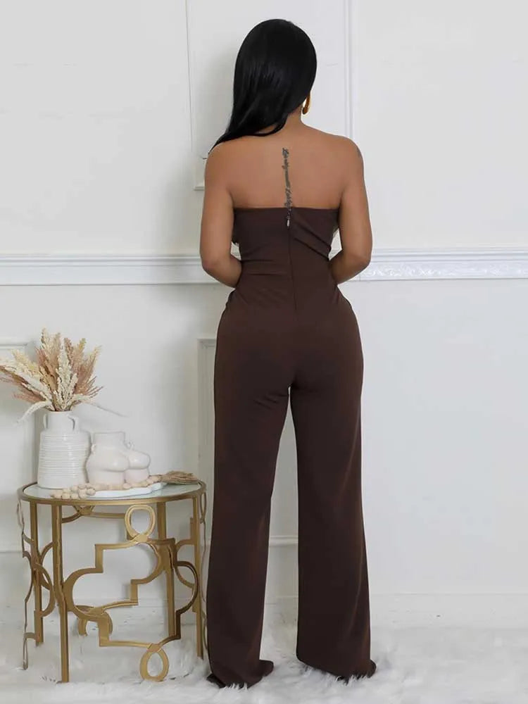 Damen Sommer Trägerloser Jumpsuit Sexy Einteiler Outfits Cut Out Taille Party Jumpsuit Kleidung Damen Langer Rückenfreier Overall