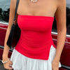 Women Tube Tops Solid Color Strapless Slit Tank Tops Summer  Bandeau Cropped Tops Streetwear 2024 New
