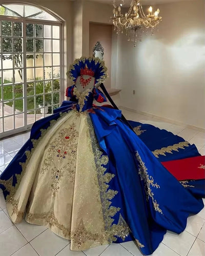 Elagant Royal Blue Princess Quinceanera Dresses Puffy Bead Sequins Appliques Gems Vestidos 15 Años Birthday Dress Customized