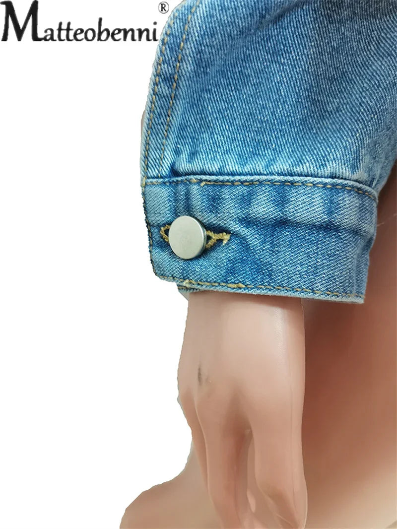 Fashion Zerissene Löcher Langarm Kurze Jeansjacke Damen Trend Streetwear Freizeit Oberbekleidung Damen Doppelknopf Splicing Mantel