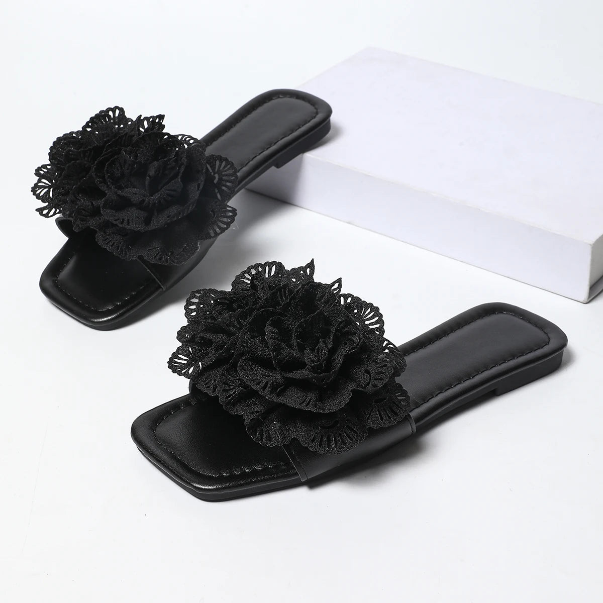 Fashion New Women'S Sandals Square Toe Flat Shoes Summer Simple Flip Flops Women'S Home Slippers Women'S Beach Shoes Casual Shoe