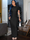 Hugcitar Pure Color O Neck Short Sleeve Slit Sexy Bodycon Slim Maxi Prom Dress 2024 Summer Women Elegant Party Festival Clothes