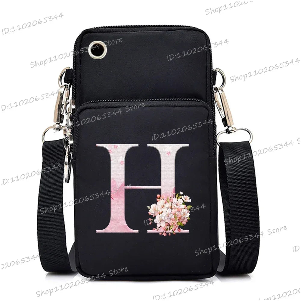 Damen Kuriertasche Kleine Handtasche Umhängetasche Geldbörse für Handy Sakura 26 Alphabet-Druck Münzgeldbörse Damen Kartenhalter