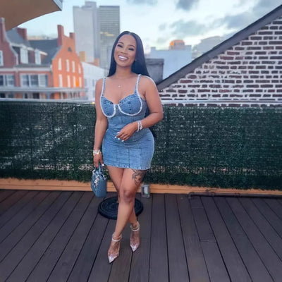 Camisole Dress Sexy Sleeveless Women Denim Dresses Solid Spliced Sheath Slim Washed Distressed 2025 Summer Wrap Buttocks